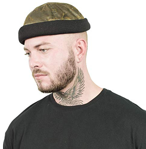 HatBee Magna Skaileder Dockercap - Dockermütze Choppercap Bikercap Seemans Mütze - Lederlook - Baumwollfutter Braun L/59-60
