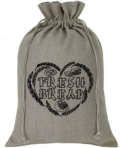 EXPRESS-STICKEREI Brotbeutel Leinen groß 100% Bio Naturleinen Kordelzug Brotsack -Fresh Bread- Bestickt nachhaltig Wiederverwendbare Brottasche Aufbewahrung Leinenbeutel Vegane Einkaufstasche