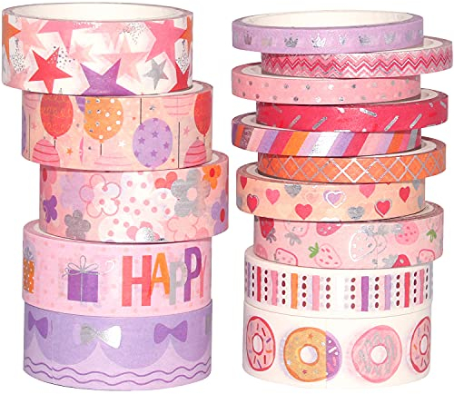 YUBX 15 Rollen Washi Tape Set Masking Tape VSCO Dekoratives Klebeband Bunt für DIY Handwerk Bullet Journals Planer Scrapbooking Verpackung (Birthday 15)
