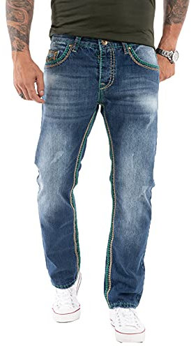 Rock Creek Herren Jeans Hose Comfort Fit Dicke Nähte Jeans Herrenjeans Herrenhose Denim Stonewashed Basic Weites Bein Raw RC-2369 Dunkelblau W38 L34