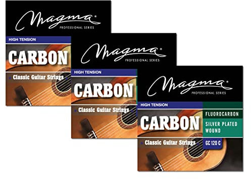Magma - 3 Juegos de Cuerdas para Guitarra Española de Cobre Plateado, 1°, 2° y 3° Flurocarbono - Tensión Alta – (GC120C)