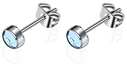 Artskin G23 Titan Damen Ohrstecker Männer Mädchen Ohrringe Hypoallergen Nickelfrei 3mm Kristall Aquamarin Ohrringe für empfindliche Ohren Ohrschmuck Geburtstagsgeschenk