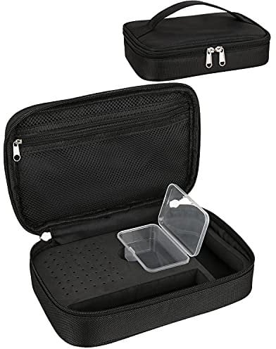 Meiiy Nail Drill Kit Organizer Bag with 55 Bits Holders, Transparent Sanding Bands Case, Zipper Closure, Web Handle - Blck