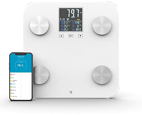 WottoCare - Professionelle Körperfettwaage | Körperanalysewaage mit App | 18 Messungen: Gewicht, Körperfett, Muskeln | BMI Digitalanzeige | Multi-User Fähig | Fortschrittskontrolle | Weiß