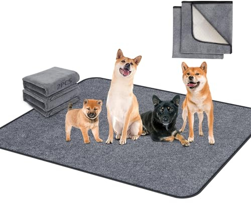 Hygieneunterlagen für Haustier, 2 Waschbar Pee Pads für Hunde, Wickelunterlage für Hunde Katzen, Epoxy Rutschfester Trainingseinlagen für Welpen, Polarfleece Wasserdichter Haustier Matte 90 * 150cm