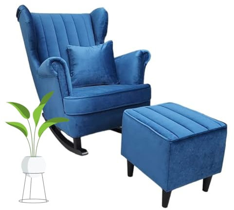 MartHome Schaukelstuhl Wohnzimmer - Relaxsessel, Schwingsessel - Stillstuhl, Schaukelstuhl - Komfortable Sessel für Schwangere Frauen, Velour Schaukelsessel, Relaxstuhl (Blau)