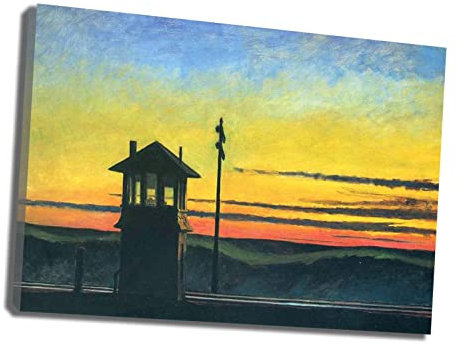 Edward Hopper 《Railroad Sunset》Kunstdruck Poster Kunstdruck auf Leinwand für Wohnzimmer, Schlafzimmer, Büro Dekoration Gerahmt Bereit Zum Aufhängen(80x120cm-31x47inch),gerahmt)