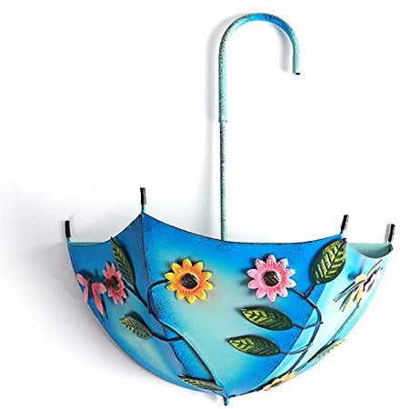 Lzxruier Plant Pots Creativity Iron Flower Pot Umbrella Hanging Basket Wall Mount Plant Pot Fashion Balcony Home Decor (Removable) Plant Containers (Color : Blue)