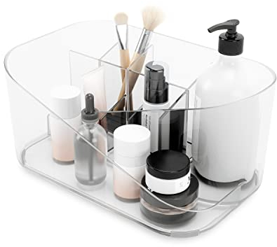 Umbra Glam Kosmetik Organizer, Accessoire Aufbewahrung, Make Up Aufbewahrungsbox mit herausnehmbarem Innenteil, Glas, Transparent, Einheitsgrösse
