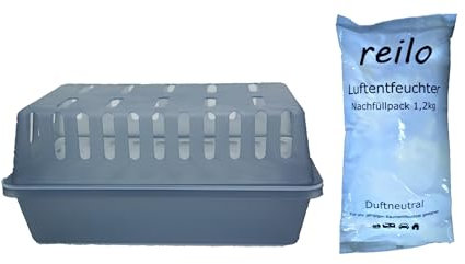 reilo 2x XXL Raumentfeuchterbox und 4x 1,2kg Luftentfeuchtergranulat, Luftentfeuchter-Komplettset, Raumentfeuchter im Vliesbeutel, Staffelpreis, für Auto, Schlafzimmer, Keller
