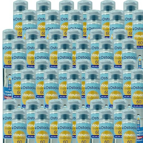 DSTOCK60 - Lot de 48 mousses expansives - 750 ml - Mousse polyuréthane professionnelle pistolable - Isole, colle et rebouche - Extérieur et intérieur