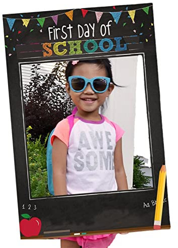 Erster Schultag Fotorahmen, Tafel Stil zurück zur Schule Foto-Stand Rahmen mit niedlichen Mustern, Vielseitige Bilderrahmen für Partyzubehör Schule Willkommen Foto Booth