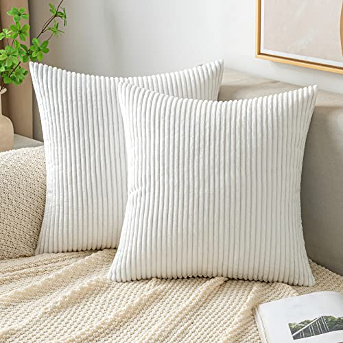EMEMA Kissenbezug 45x45 cm Kordsamt Kissenbezüge Dekokissen Sofakissen Cord Kissenhülle Zierkissenbezug Kord Dekorative Weiche für Sofa Wohnzimmer Schlafzimmer 2er Set Reines Weiß