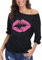 DOTIN T-Shirt Femme Mode Manches à Épaules Dénudées Tee Shirt Femme d'été Style de Base Imprimé Sexy