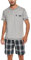Litherday Pyjama Homme Ete Coton Ensembles de Pyjamas à Manche Court Vêtements de Nuit Courte à Carreaux Respirant Confortable Doux Deux Pièces B Gris XXL