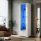 ELEGANT White High Gloss Sideboards with 16 colors LED Light Single Door Modern Tall Display Cabinet Furniture for Living Room, H187xW60xD40cm
