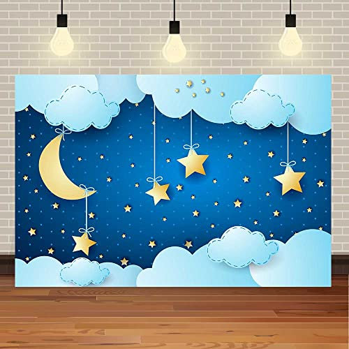 Happy Birthday Shinning Stars Sternenhimmel Mond Mädchen 1. Junge Baby Dusche Wolkenparty Foto Hintergrund Fotografie Hintergrund / 150x100