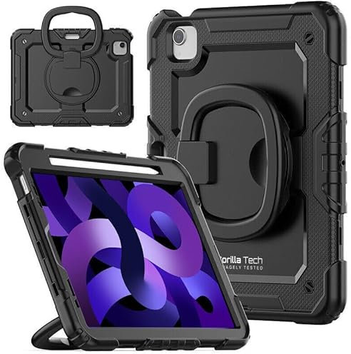 Gorilla Tech Armour iPad Cases Shockproof Luxury Multi-Functional Smart Cover with Hand Holder Kickstand Pen Holder (Black, iPad 10.2 (2021) 9th Gen)