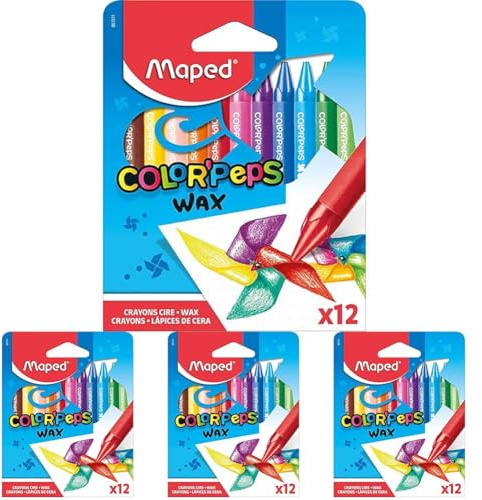 Maped M861011 - Wachsmalstifte Color Peps Wax, 12 Stück (Packung mit 4)