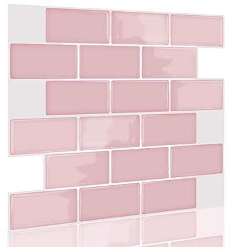 funlife 24 Stück 3D Fliesenaufkleber Rosa, Upgrade Dickere Vinyl Fliesen Selbstklebend Klebefliesen Rosa für Küche und Bad, Metro Fliesen Selbstklebend Fliesendekor 30x13cm