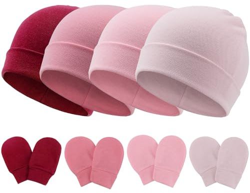 DRESHOW Neugeborenes Baby Mütze Hut und Handschuhe Set Beanie Bekleidung Unisex Infant Hut Kindergarten Mütze Baby Jungen Mädchen 0-6 Monate