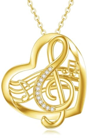 VONALA Collier en argent sterling avec pendentif en forme de clé de sol et note de musique en forme de cœur - Cadeau pour amateurs de musique, femmes, adolescentes, filles, 22 x 20 mm, argent