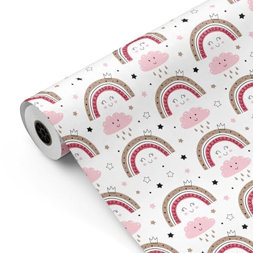 Rouleau de papier cadeau, grand rouleau 62 cm x 100 m • Arc-en-ciel nuages • Idéal pour : magasins, commerces, emballages cadeaux, anniversaires, baby showers, mariages, décoration [FP Fiesta Paper]