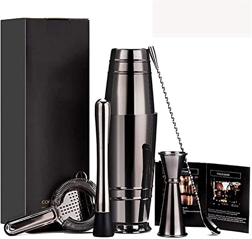 GeRRiT Shaker à Cocktail, Ensemble de 5 shakers à Cocktail en Acier Inoxydable, kit de Barman Professionnel for la Maison, Les Bars, Les fêtes et Les Voyages, Noir