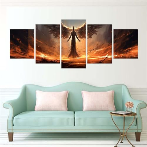 5D Diamond Painting 5 Teilig Kombination Full Kits, Diamond Painting Bilder DIY Diamond Painting Erwachsene Kristall Strass Stickerei Handwerk für Haus Wand Dekoration Geschenk (Mann Flügel) G-666