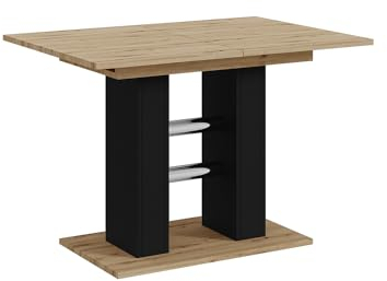 MEBLINI Esstisch Ausziehbar - Esszimmertisch Modern - Küchentisch - Säulentisch - Ausziehtisch - Dining Table - Esszimmertische - 100-140x60x75cm - WILD MINI - Artisan Eiche/Schwarz Matt