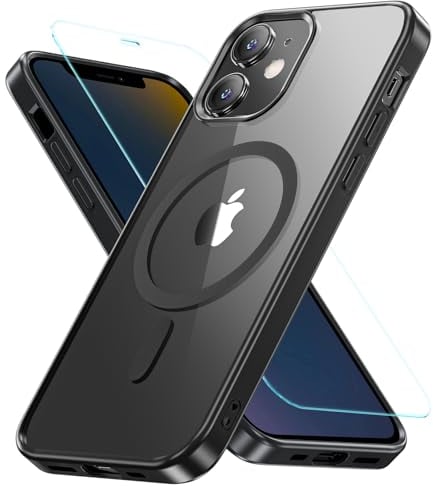Hensinple Magnetisch für iPhone 12 Mini Hülle 5,4'',mit Panzer Schutz Glas,Stoßfest Militärschutz Rundumschutz Schutzhülle Case Handyhülle für iPhone 12 Mini-Schwarz