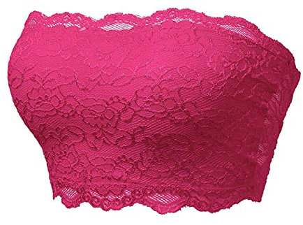 Reggiseno da donna senza cuciture, in pizzo, con fascia imbottita, Rosa acceso, S