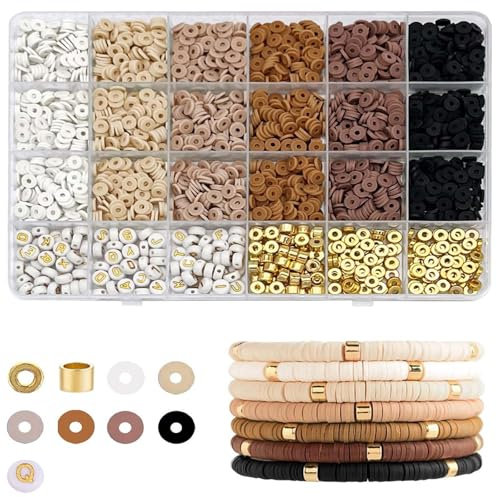 Disnace Polymer-Ton-Perlen für Armbandherstellung, goldene Abstandshalter-Buchstaben-Perlen, Freundschaftsarmband-Set mit transparenter Aufbewahrungsbox, 2414 Stück