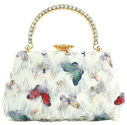Ruarby Vintage Schmetterling Quasten Abendtasche Geldbörse mit abnehmbarer Kette Strass Metallgriff Crossbody Cheongsam Handtasche, bunt