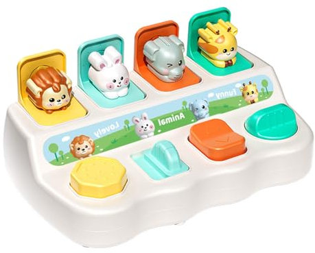 Alwodici Pop Up Spielzeug für Baby 6 9 12 18 Monate Ursache und Wirkung Entwicklungsspielzeug mit Knöpfen Montessori Baby Spielzeug Baby Sensory Kleinkind Lernspielzeug Geschenk