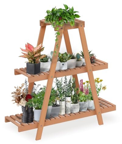 Hoclauho Pflanzenregal Holz, Blumenregal Blumentreppe für Indoor Balkon und Outdoor, Küchenregal Leiterregal Pflanzentisch Pflanzenständer Organizer, Mehrzweck-Aufbewahrungsregal (Trapezförmig)
