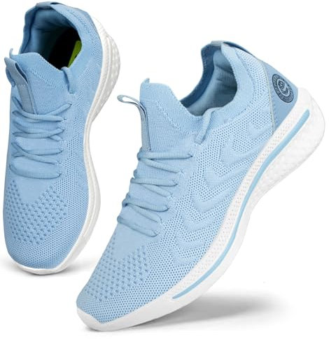 Giniros Laufschuhe Damen Sneaker Sportschuhe Turnschuhe Running Schuhe Tennis Walkingschuhe Straßenlaufschuhe Fitness Jogging Leichte Atmungsaktiv rutschfeste Freizeitschuhe Outdoor Gym Azurblau 40EU