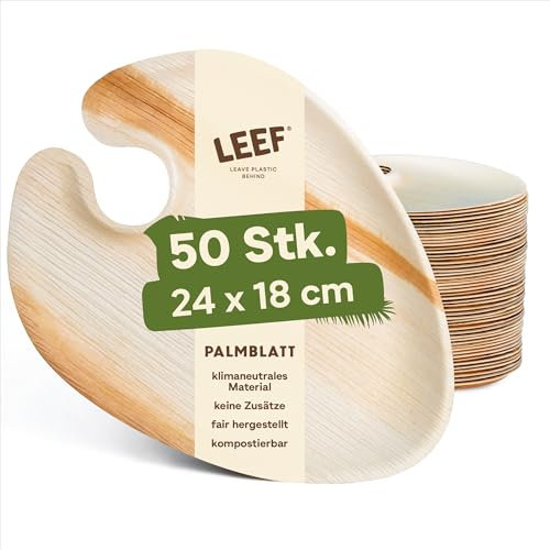 Leef Lot de 50 assiettes jetables en feuille de palmier - 24 x 18 cm - Compostables, durables, sans plastique - Pour cocktail, mariage, anniversaire, restauration - Respectueux de l'environnement