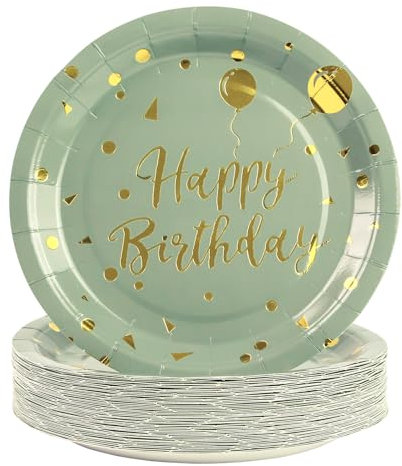 Lot de 50 assiettes en carton vert sauge - 17,8 cm - Assiettes à dessert jetables - Assiettes en carton - Pour anniversaire, fête, pique-nique et remise de diplôme