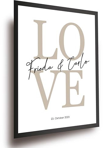 Lineo® Personalisiertes Liebes-Poster; Romantisches Geschenk mit Namen & Datum – Individuelles Wandbild für Paare für Hochzeit & Jahrestag (Love 1, 42L x 30B cm, Ungerahmt)