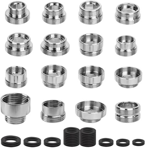 16 piezas Adaptadores de Grifo, Conector de Aireador de Grifo, Macho Rosca Grifo Adaptador Grifo con Junta de Goma, para Grifo de Fregadero Purificador de Agua Aireador