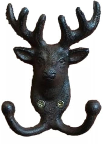 Fyne-Finds Cast Iron Stag Head Wall 2 Hooks Rack Utility Storage for Coats Keys Bags Leads Hook