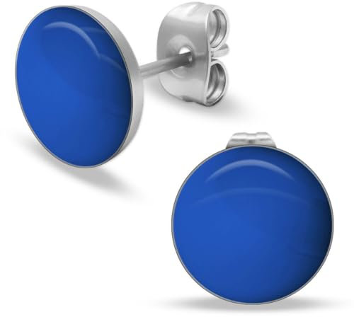 Soul-Cats runde Ohrstecker Ohrringe aus Edelstahl, glänzend für Frauen Mädchen Durchmesser 10mm, Farbe: blau