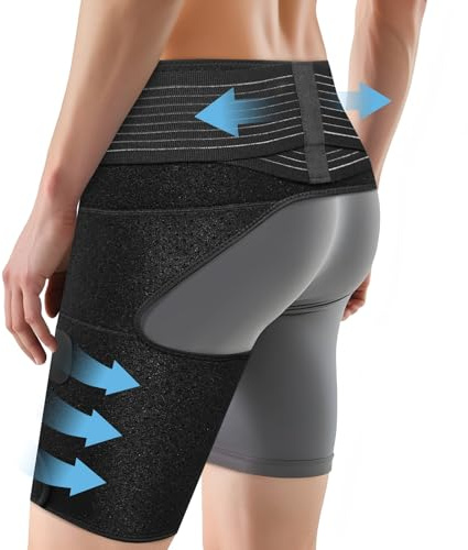 SOLOEVER Hip Brace for Women & Men, Sciatica Pain Relief Devices, Adjustable Compression Wrap Support for Arthritis, Pulled Thigh, Hip Fleхоr Strain, Groin Injury, Hamstring Pull (Black, Left)