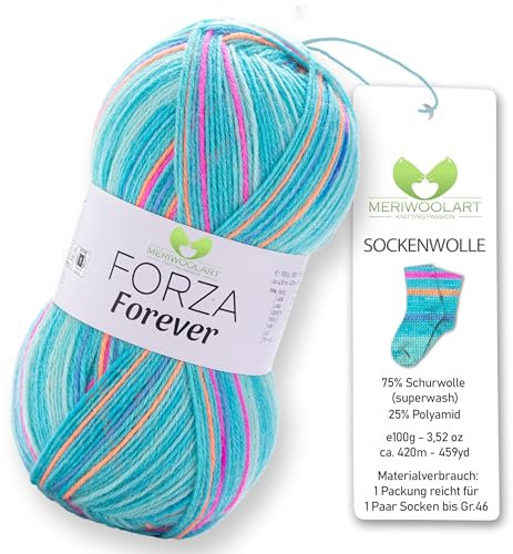 MeriWoolArt® Sockenwolle 4-fädig – 100g Merino Wolle Garn zum Stricken & Häkeln, 75% Schurwolle (superwash), 25% Polyamid, 420m – Ideal für Socken für Herren und Damen, Pullover & Cardigans 2711