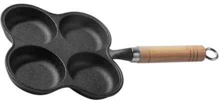 Garneck Thickened Cast Iron Egg Frying Pan Four-Hole Non-Stick Omelette Pot Hamburger Mold Breakfast Skillet for Induction Hob Kitchen