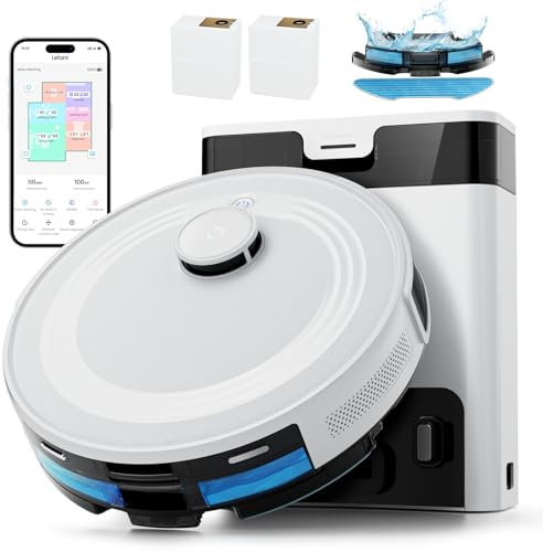Lefant M2 Pro Robot Aspirateur Laveur 5500Pa avec Station Vidage Automatique Poussière,Navigation Laser avec Cartographie,Nettoyage Personnalisé, Évitement d'obstacles PSD, Idéal pour Poils d'animaux