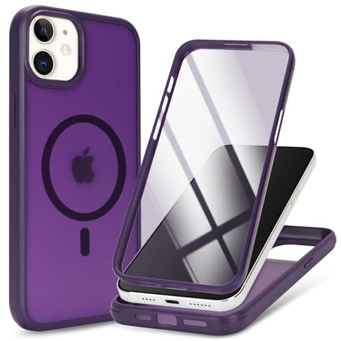 Zouzt for iPhone 12 Matte Case and Screen Protector 12 Pro Magsafe Case with Glass Screen Protector 360 Full Body Protective Shockproof Magnetic Phone Case, Anti-Fingerprint - Deep Purple