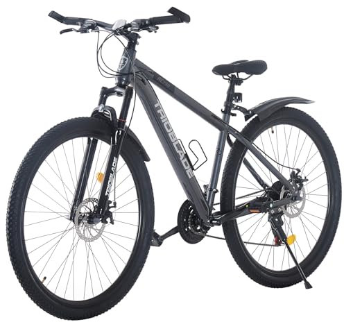 TRIOBLADE 29 Inch Mountain Bike 21 Speeds Bike 17.5 Inch Lightweight Aluminium Frame Bicycle for Adult Men Women, Lockout Suspension Fork, Dual Disc Brake(Mudguard Style, Grey)