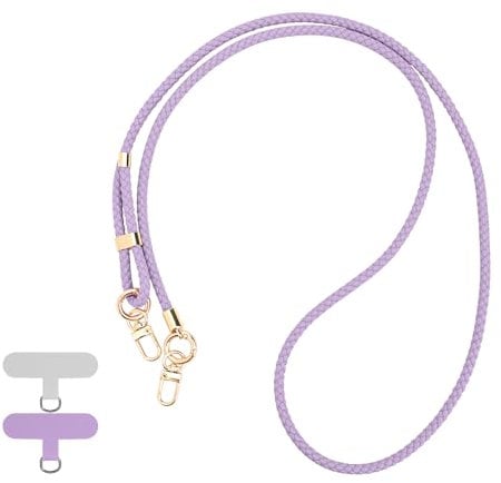 Reownest Cordon Téléphone Portable, Tour de Cou Universel pour Téléphone avec 2 Patchs, Lanière de Téléphone Réglable en Cuir Tressé, Collier Compatible avec la Plupart des Smartphones, Violet